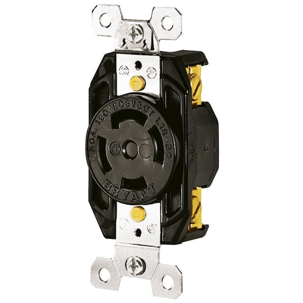Bryant Locking Receptacle, L18-20R, 30 A, 120/208V AC, Three Phase, 4 Pole, Flush Mount, Screw Terminals 71830FR - main